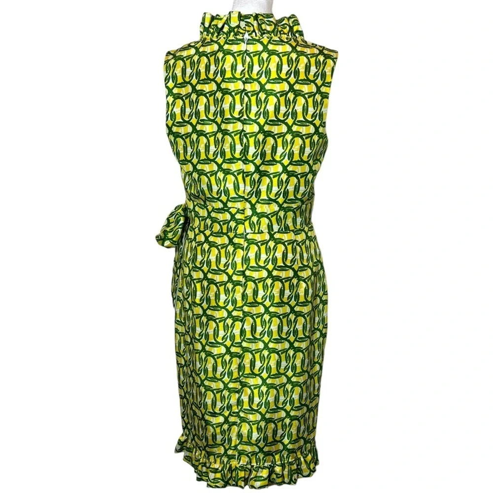Alex Marie Sleeveless Faux Wrap Green Yellow Dress, 8 Petite - Picture 3 of 9